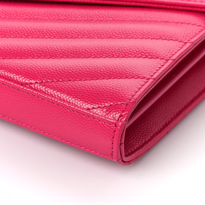 Saint Laurent Grain De Poudre Matelasse Chevron Monogram Chain Wallet Bubblegum 7 of 8