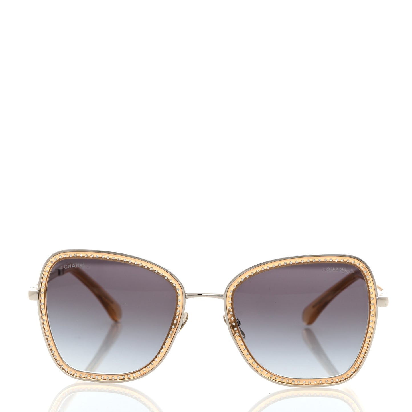 Square Frame Sequin Sunglasses 4277-B Silver Brown