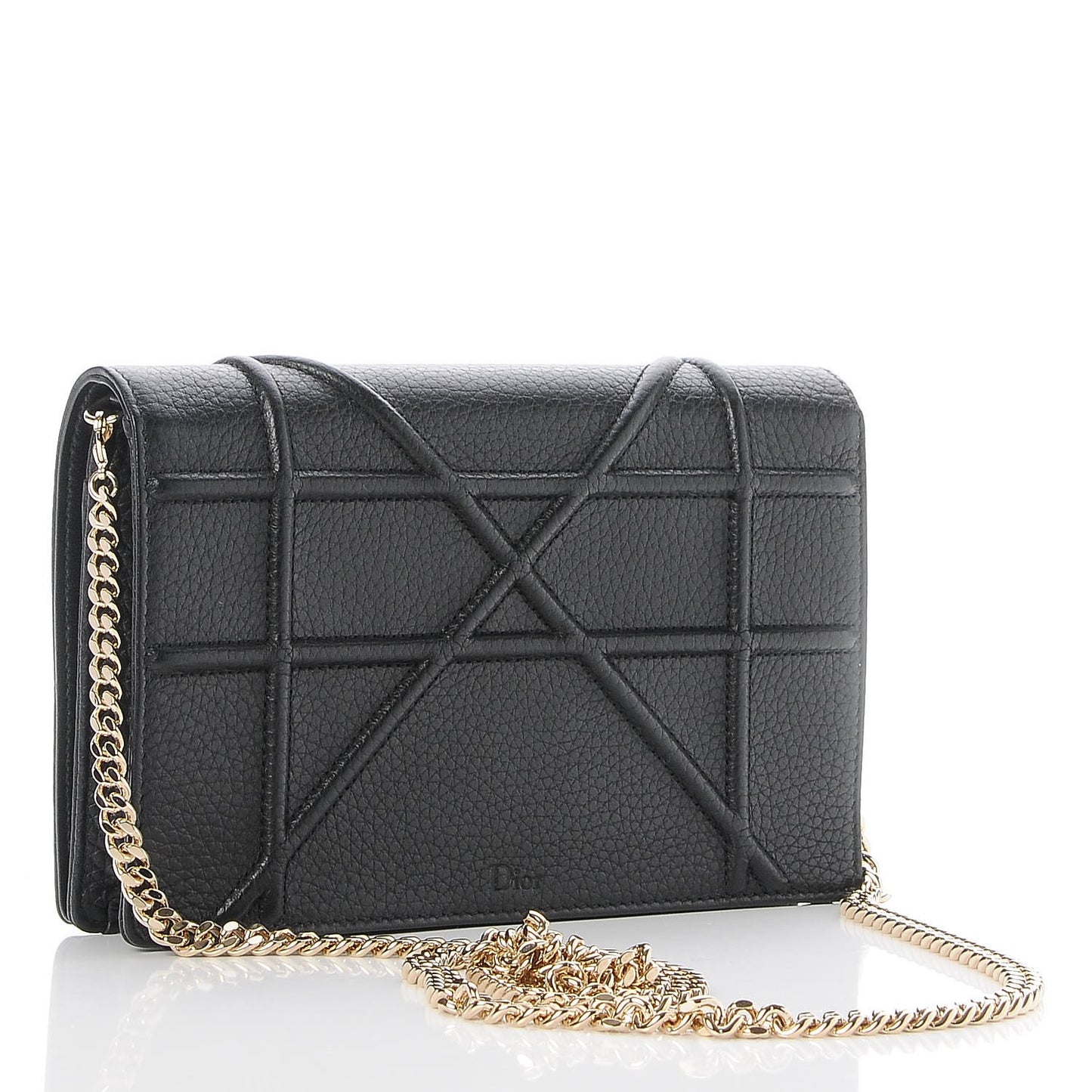 Grained Calfskin Diorama Wallet on Chain Pouch Black
