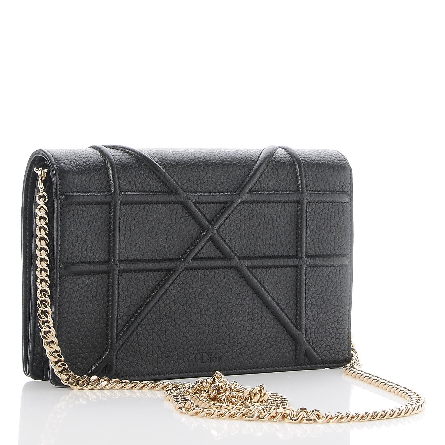 Christian Dior Grained Calfskin Diorama Wallet on Chain Pouch Black 3 of 7