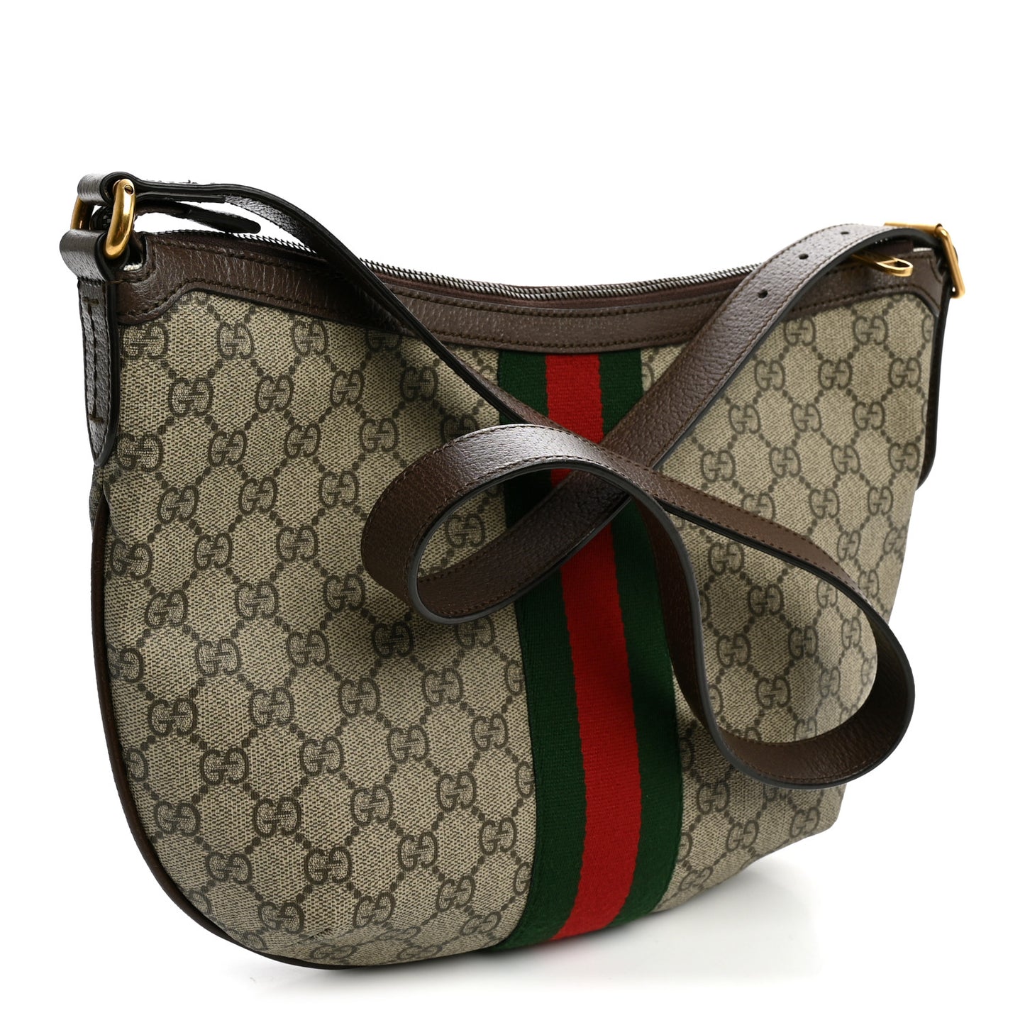 GG Supreme Monogram Web Small Ophidia Half Moon Hobo Brown