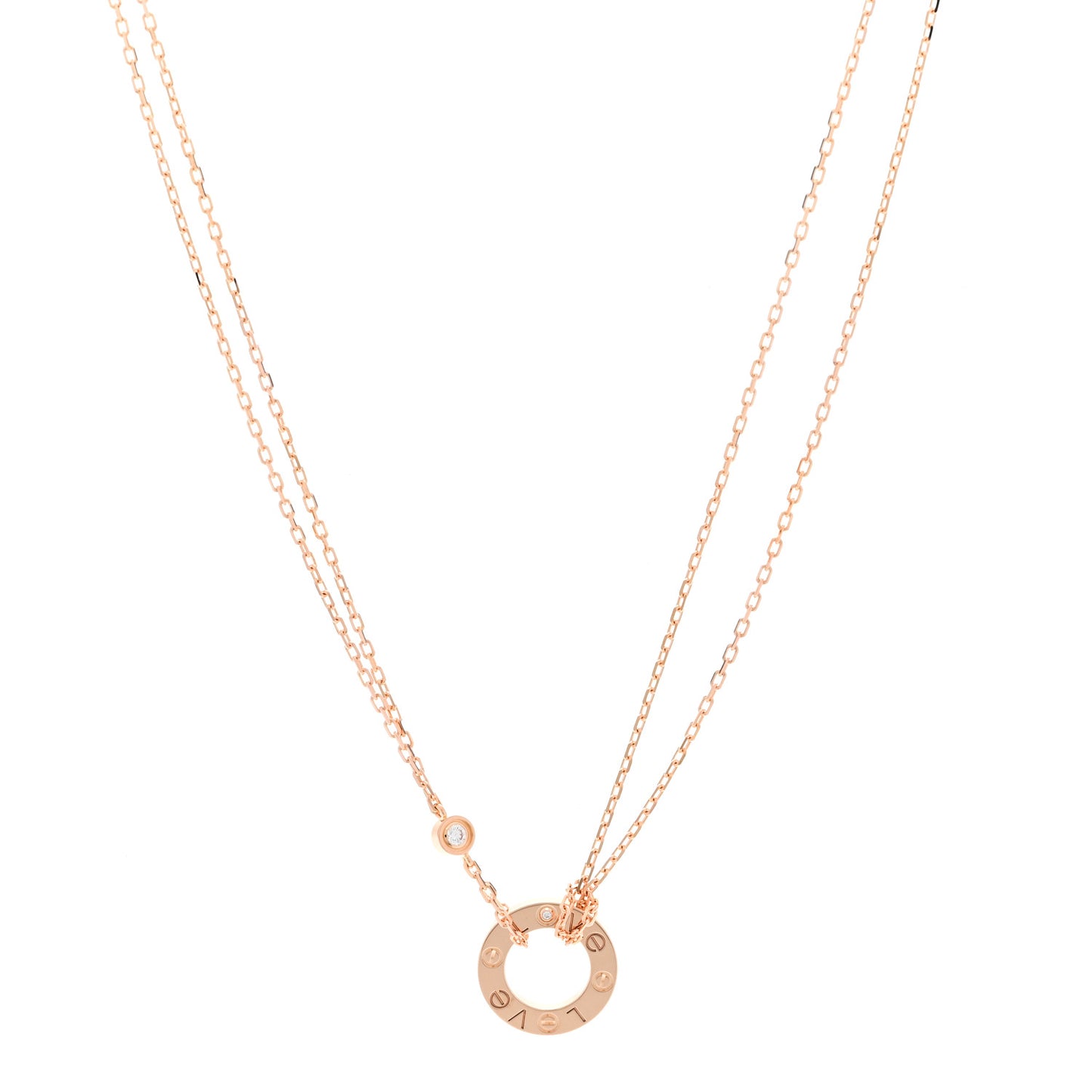 18K Pink Gold 2 Diamond LOVE Necklace