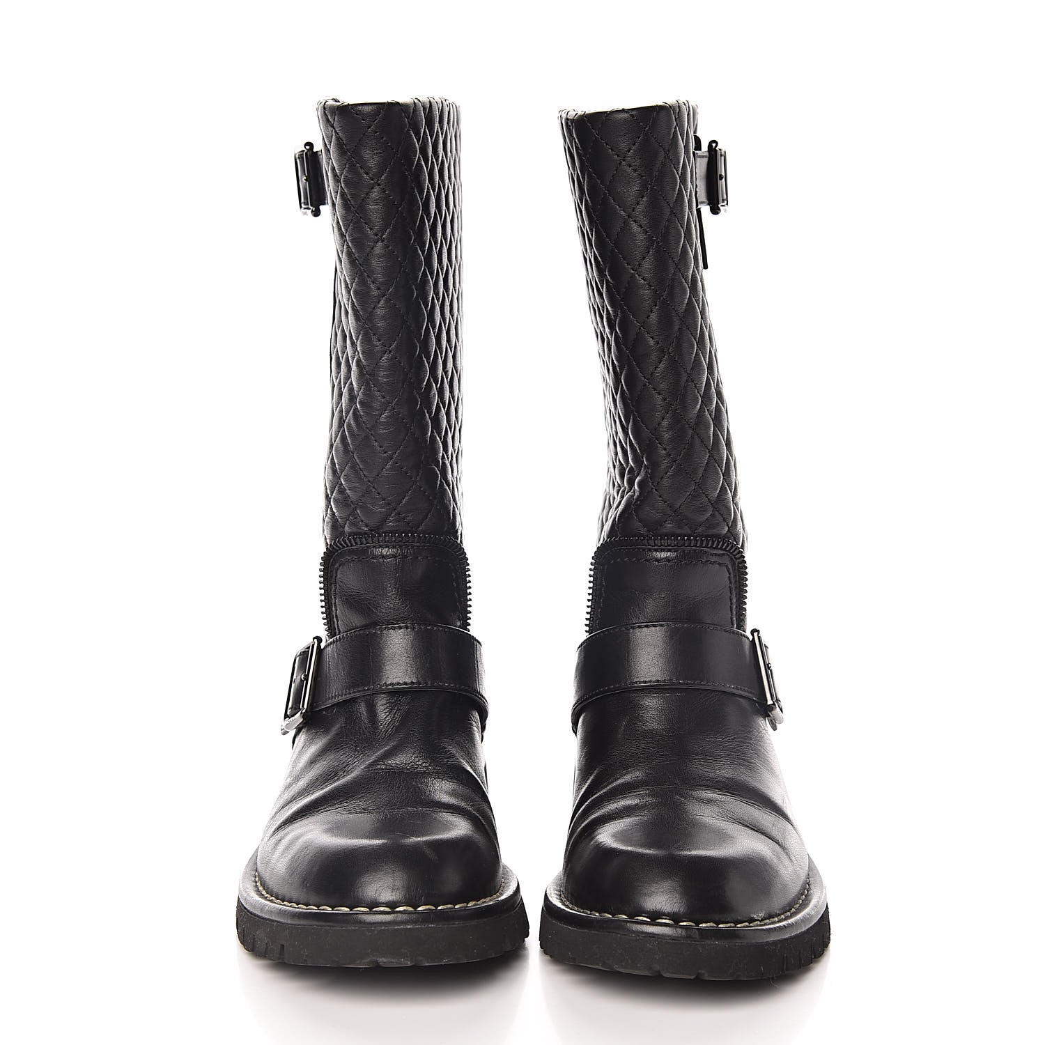 Chanel Calfskin Quilted Biker Boots 36 Black 2 of 9