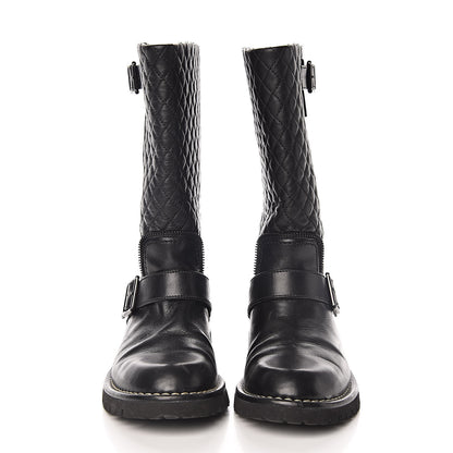 Chanel Calfskin Quilted Biker Boots 36 Black 2 of 9
