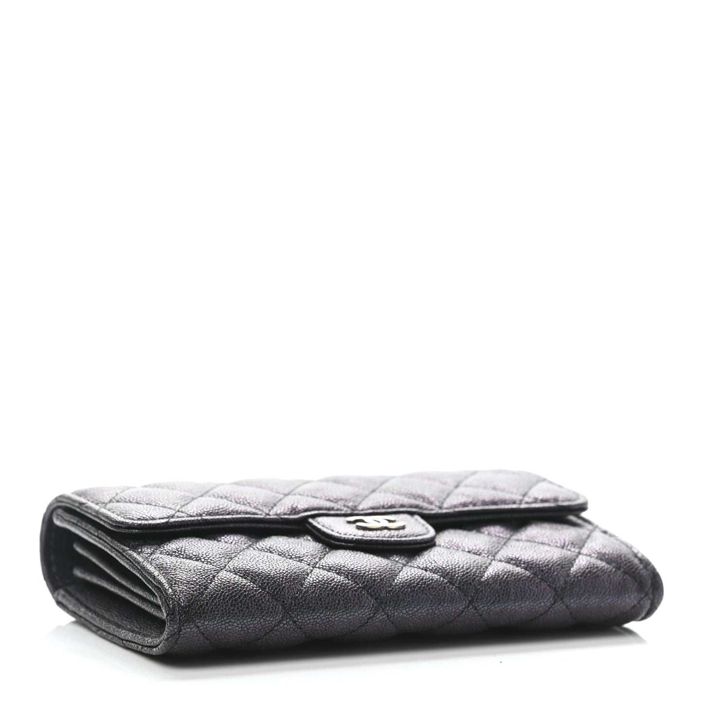 Iridescent Caviar Quilted Medium Flap Wallet Black