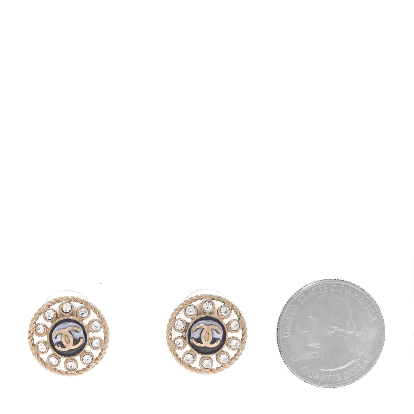 Crystal CC Round Earrings Blue Light Gold