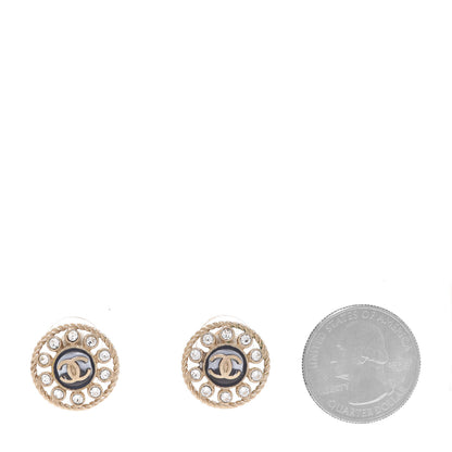 Chanel Crystal CC Round Earrings Blue Light Gold 2 of 5