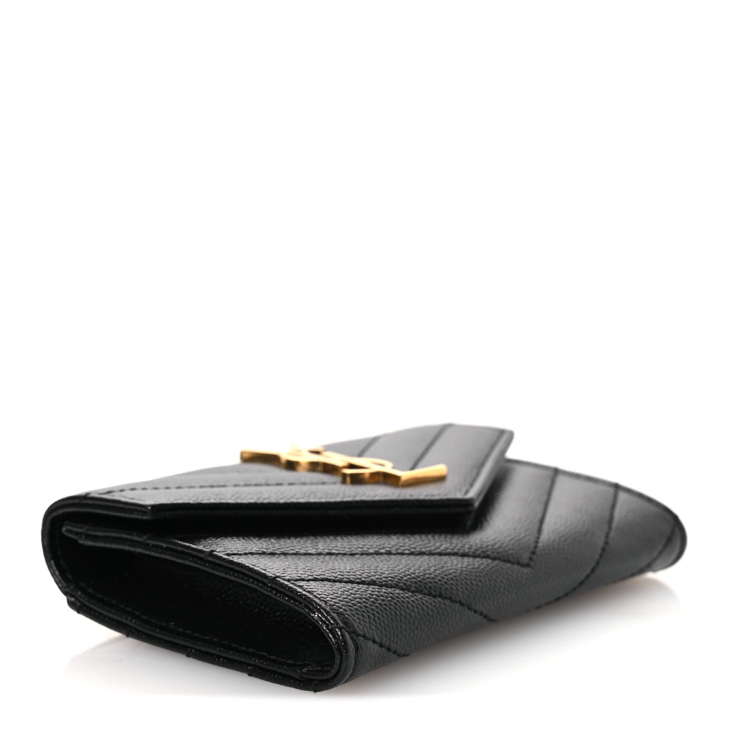 Saint Laurent Grain De Poudre Matelasse Chevron Small Monogram Envelope Wallet Black 4 of 8