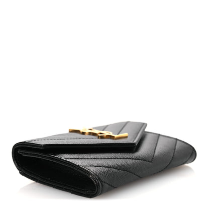 Saint Laurent Grain De Poudre Matelasse Chevron Small Monogram Envelope Wallet Black 4 of 8