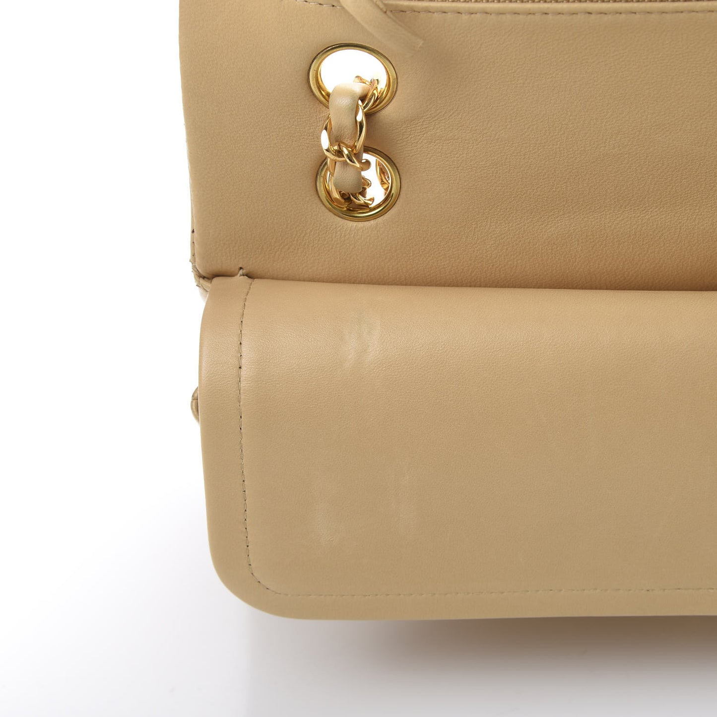 Lambskin Quilted Medium Double Flap Beige