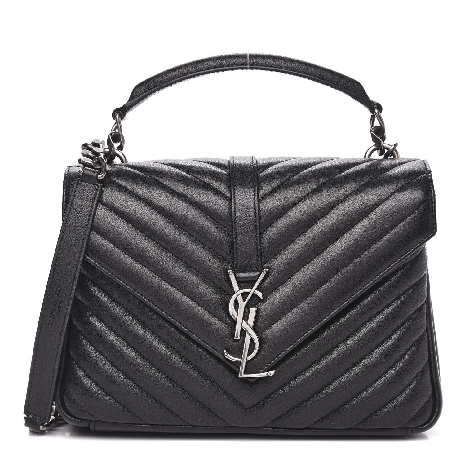 Saint Laurent Sheepskin Matelasse Chevron Monogram Medium College Bag Black 1 of 12