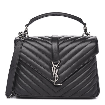 Saint Laurent Sheepskin Matelasse Chevron Monogram Medium College Bag Black 1 of 12