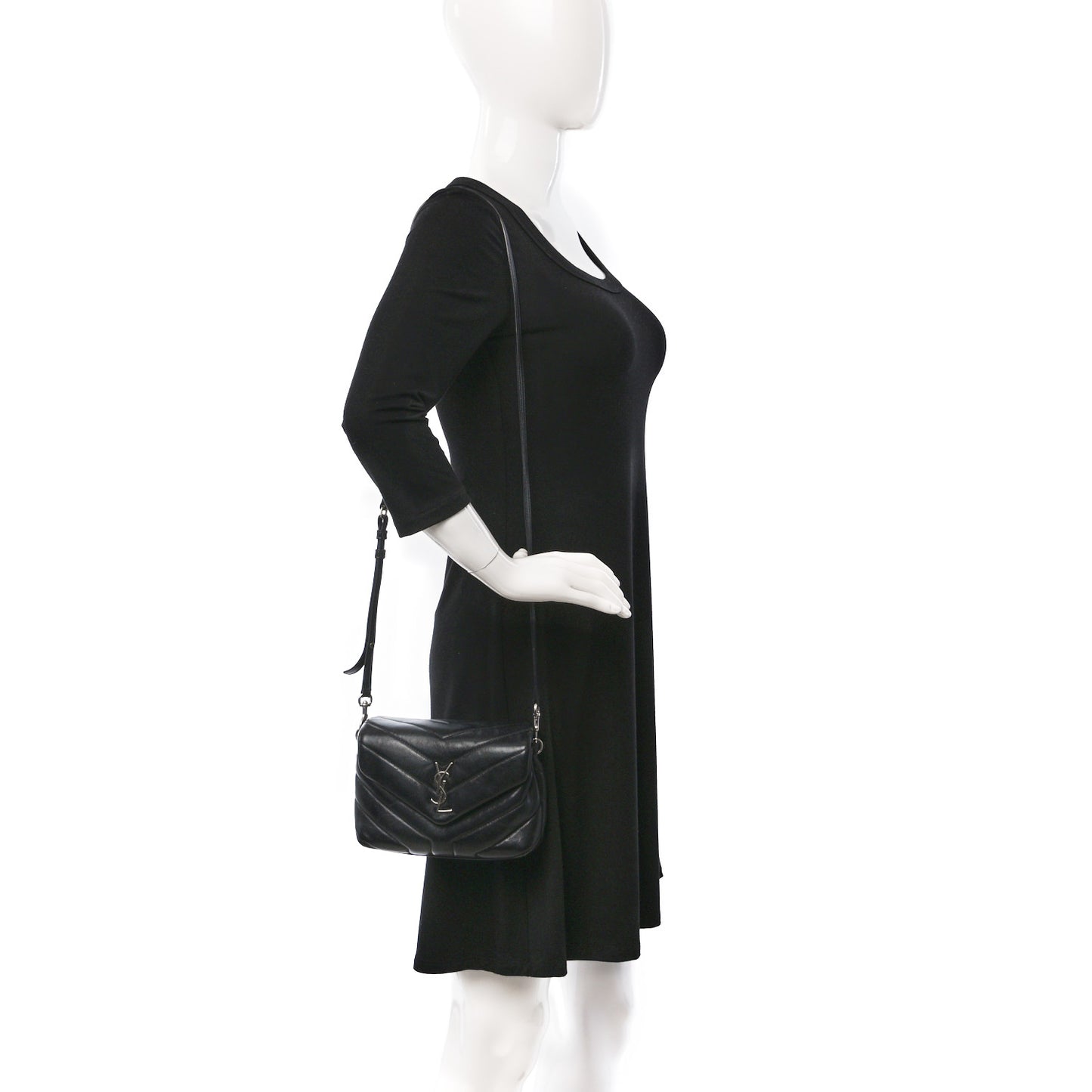 Calfskin Y Quilted Monogram Toy Loulou Crossbody Bag Black