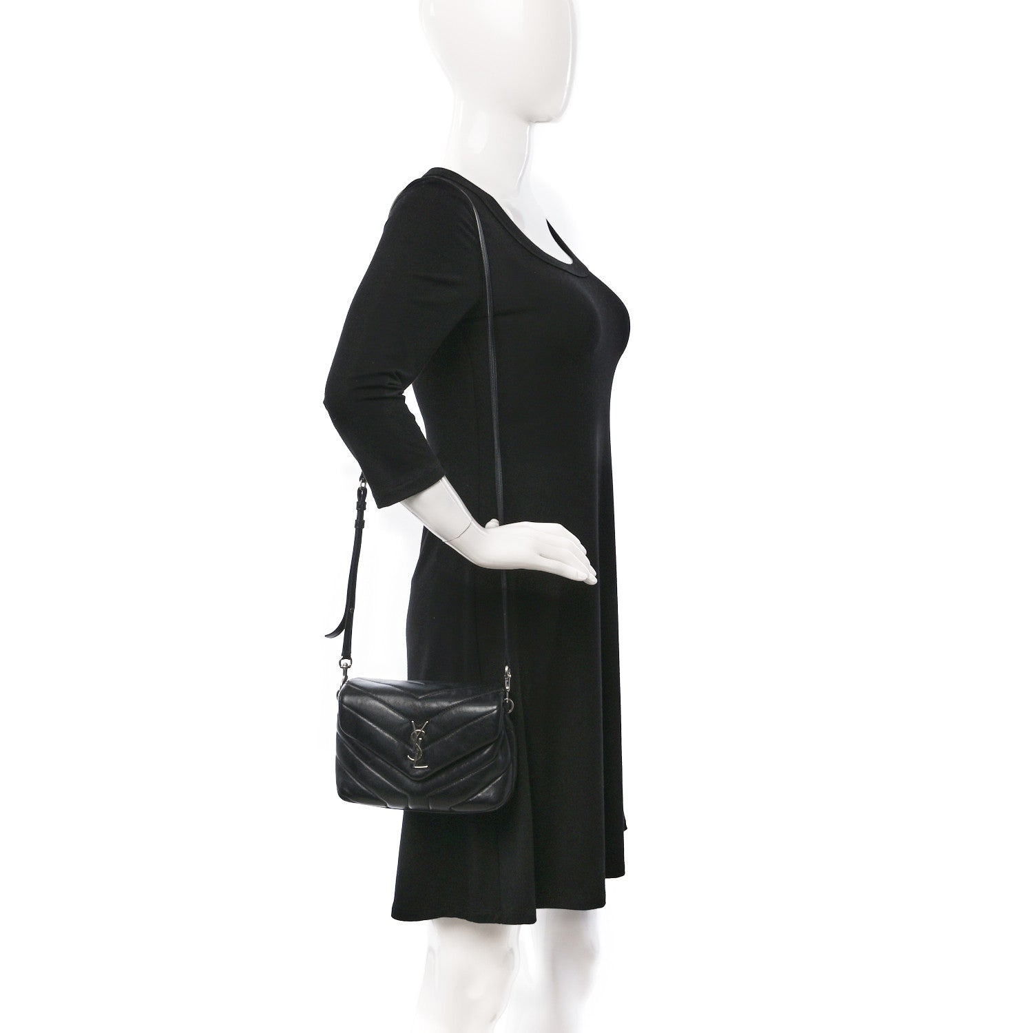 Saint Laurent Calfskin Y Quilted Monogram Toy Loulou Crossbody Bag Black 2 of 10