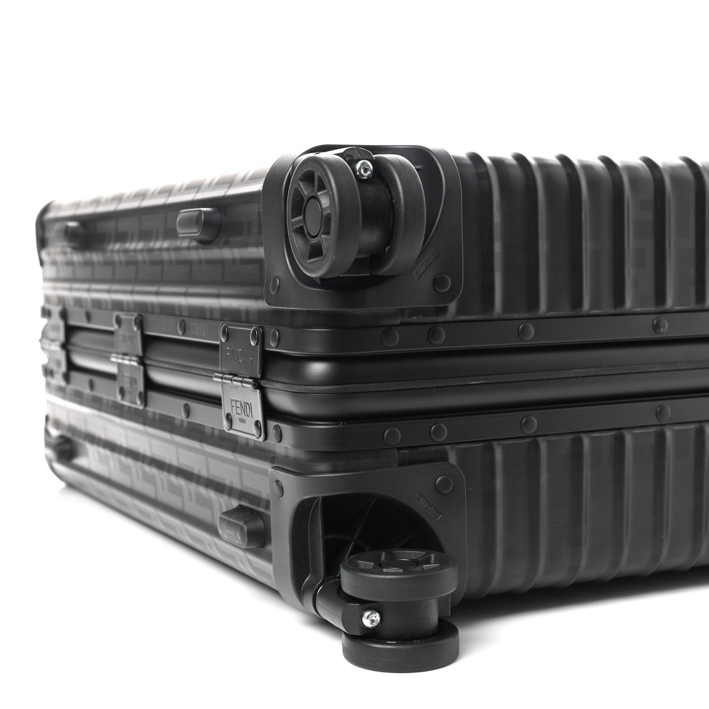 X RIMOWA Aluminum FF Print Roll Away Carry On Luggage Black
