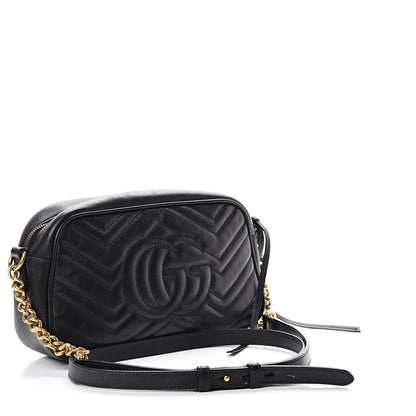 Gucci Calfskin Matelasse Small GG Marmont Chain Shoulder Bag Black 2 of 15