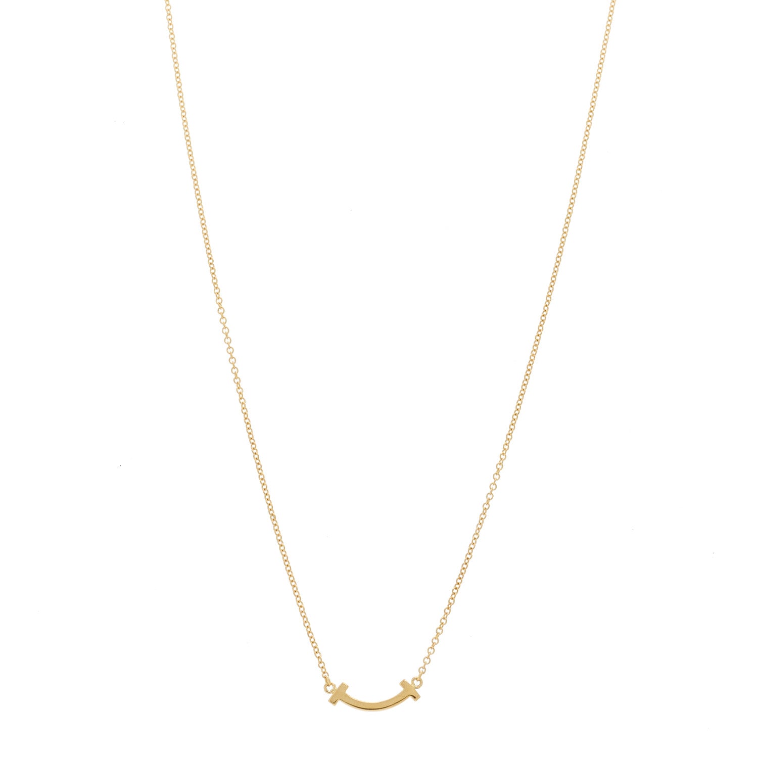 Tiffany 18K Yellow Gold Mini T Smile Pendant Necklace 1 of 4