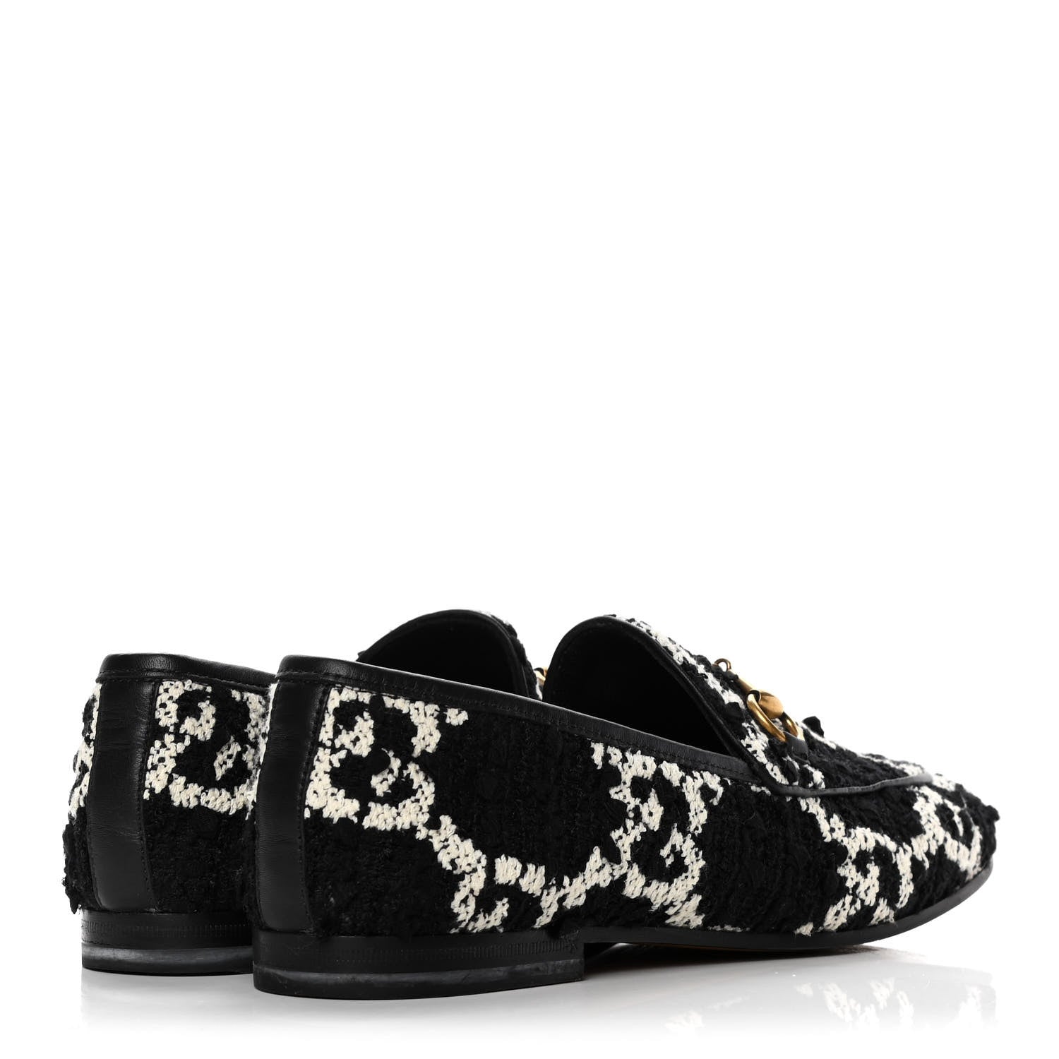 Gucci Tweed GG Monogram Horsebit Womens Jordaan Loafers 38.5 Black Natural 4 of 10