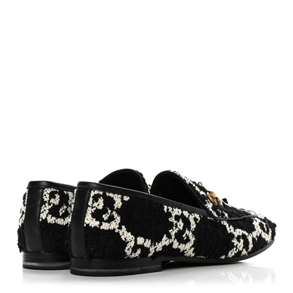 Gucci Tweed GG Monogram Horsebit Womens Jordaan Loafers 38.5 Black Natural 4 of 10