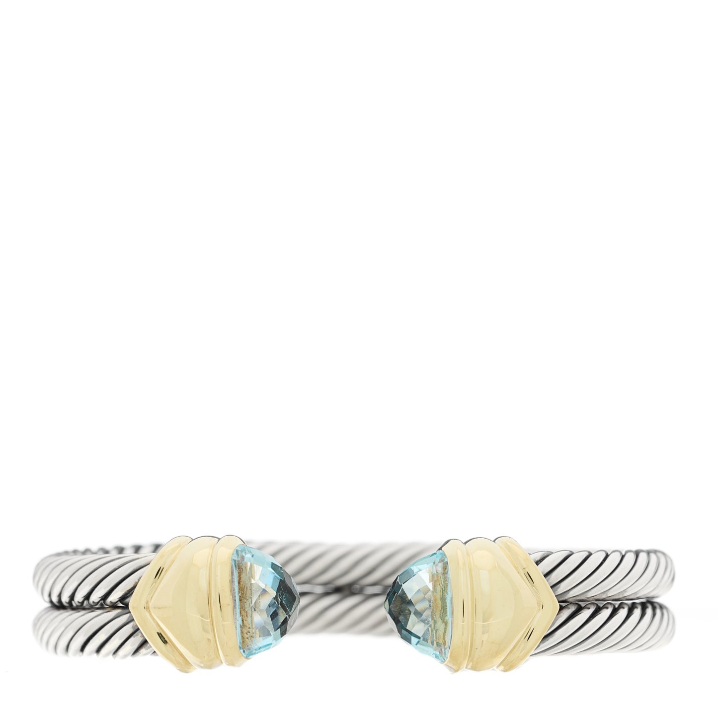 Sterling Silver 14K Yellow Gold Blue Topaz Double Cable Bracelet
