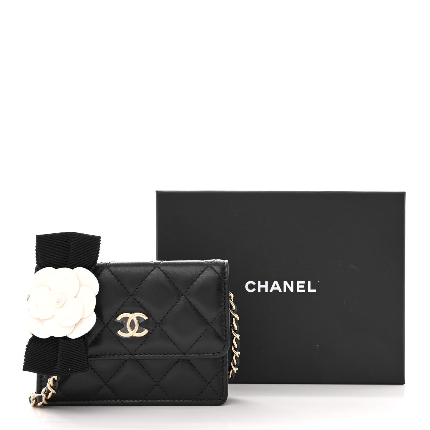 Lambskin Quilted My Chanel Lady Card Holder On Chain Black