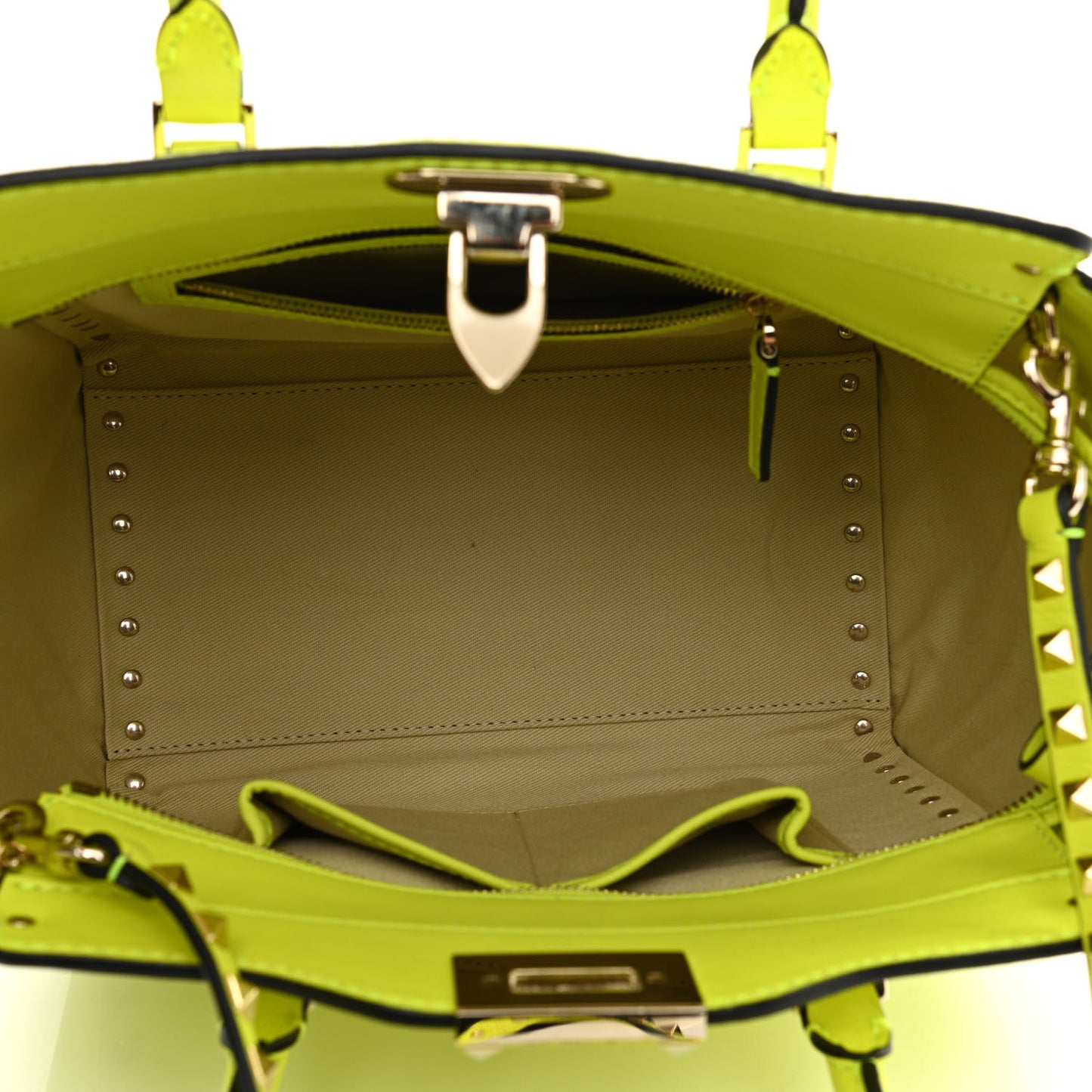 Vitello Small Rockstud Double Handle Tote Yellow Fluo