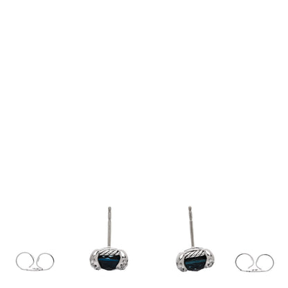 David Yurman Sterling Silver Diamond Hampton Blue Topaz 9mm Chatelaine Earrings 3 of 4