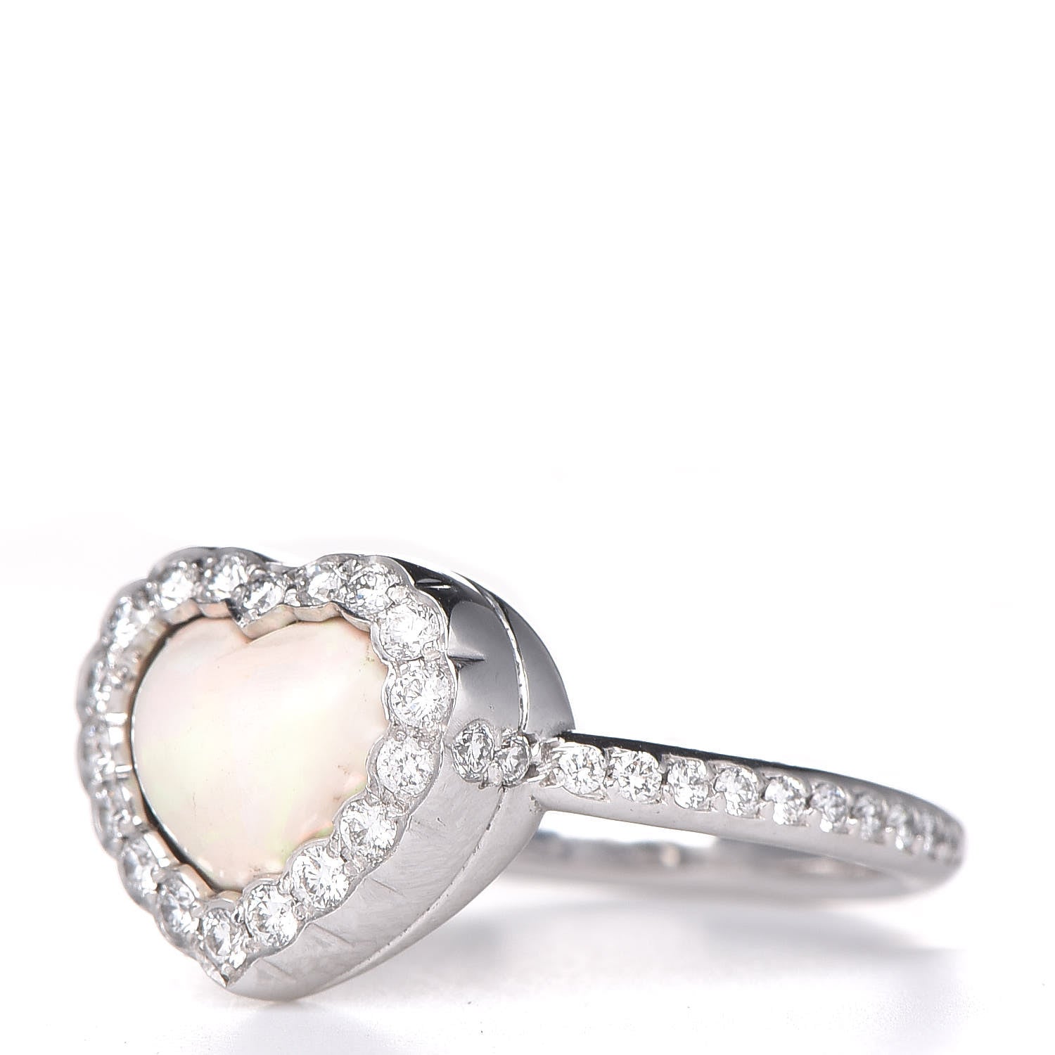 Christian Dior 18K White Gold Diamond Opal Heart Ring 51 5.75 4 of 9