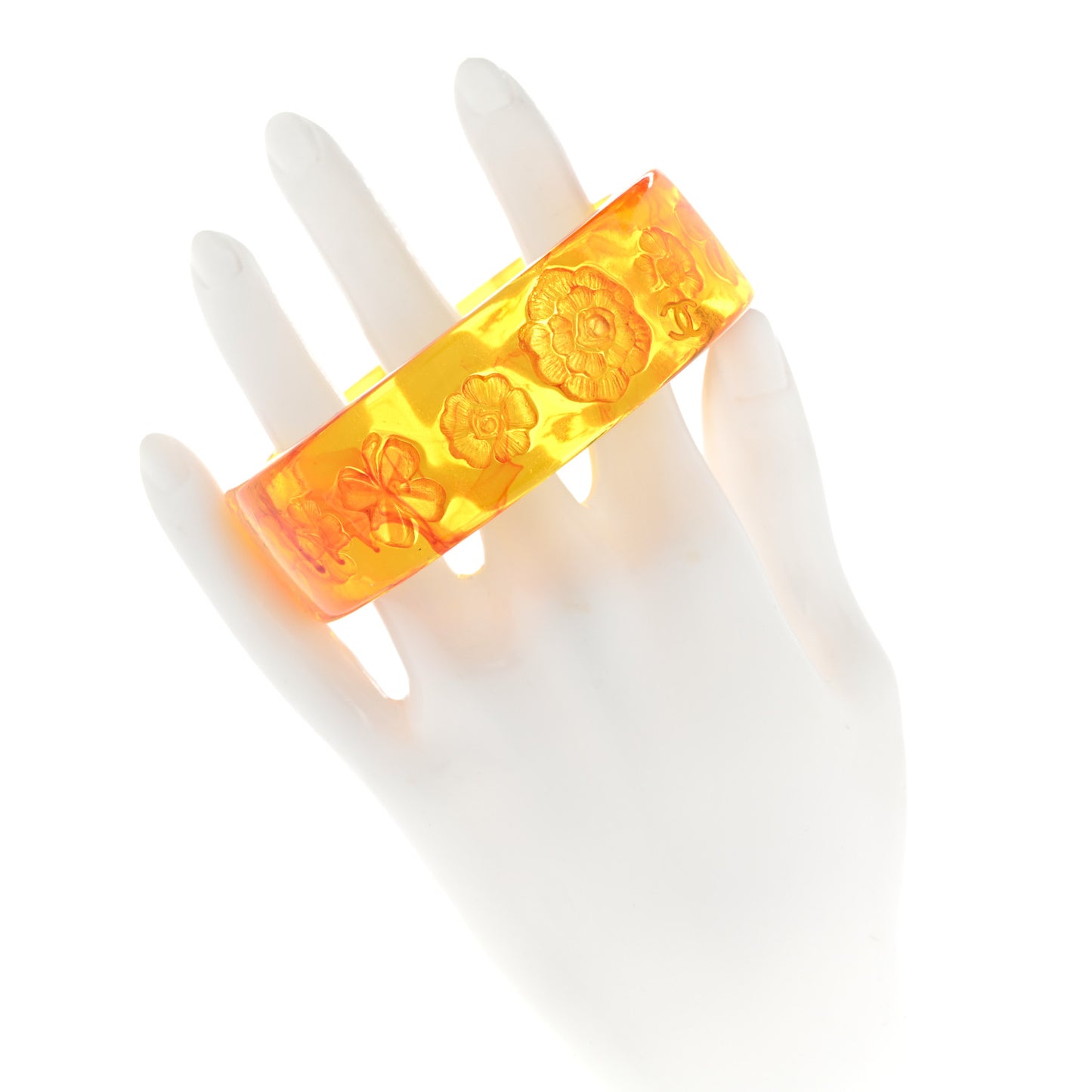 Resin CC Clover Camellia Bangle Bracelet Yellow