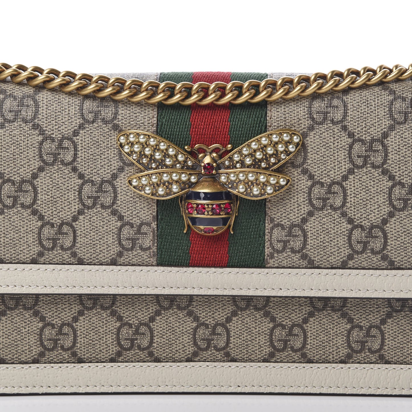 GG Supreme Monogram Web Queen Margaret Chain Wallet White
