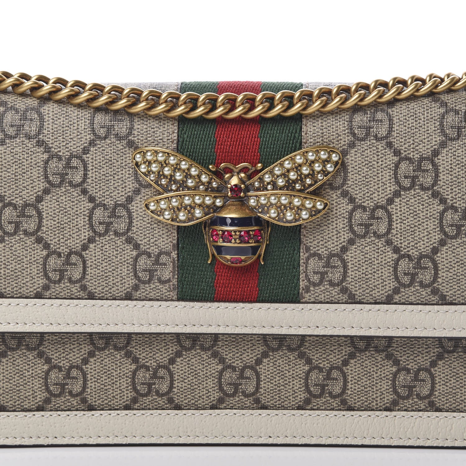 Gucci GG Supreme Monogram Web Queen Margaret Chain Wallet White 7 of 10