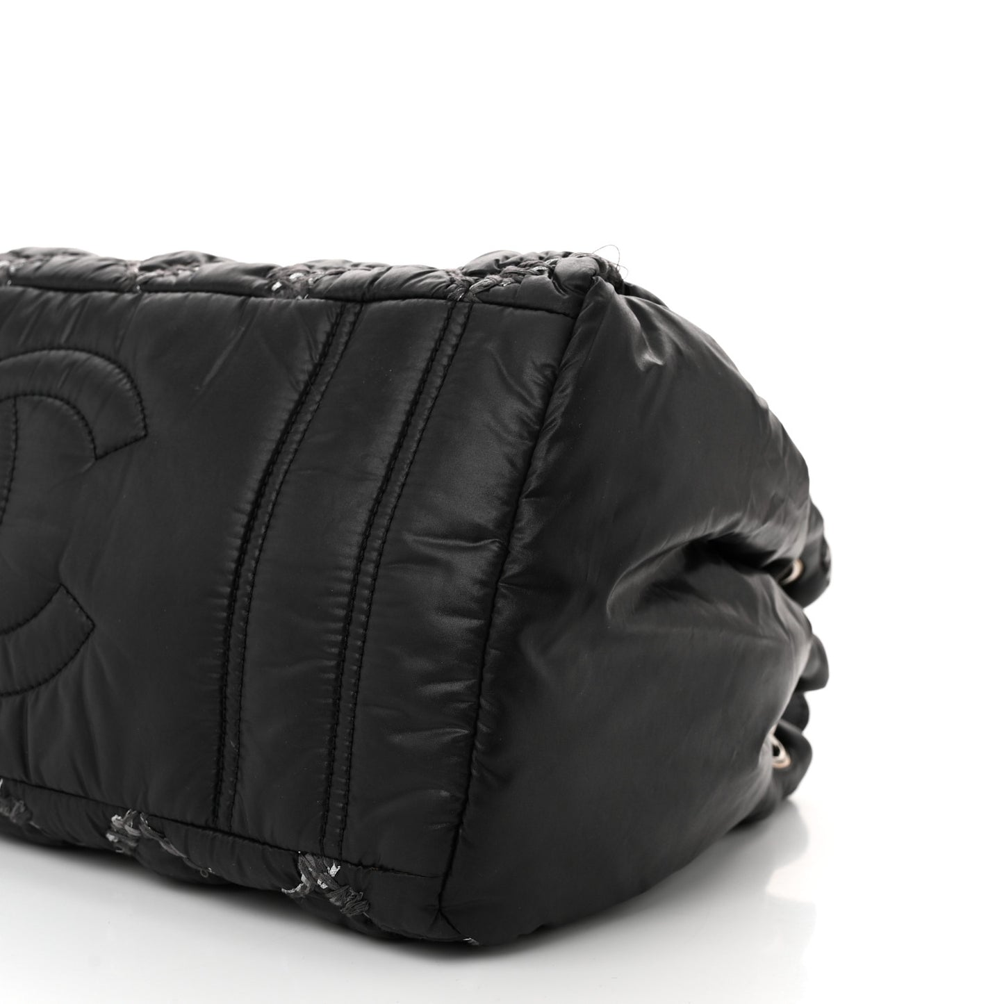 Nylon Quilted Tweed Stitch Bubble Tote Black