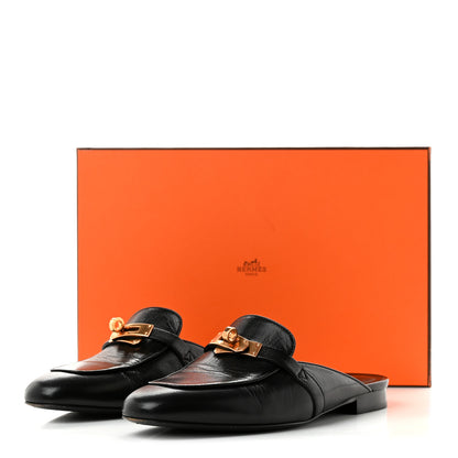 Hermes Goatskin Oz Mules 37.5 Black 10 of 10