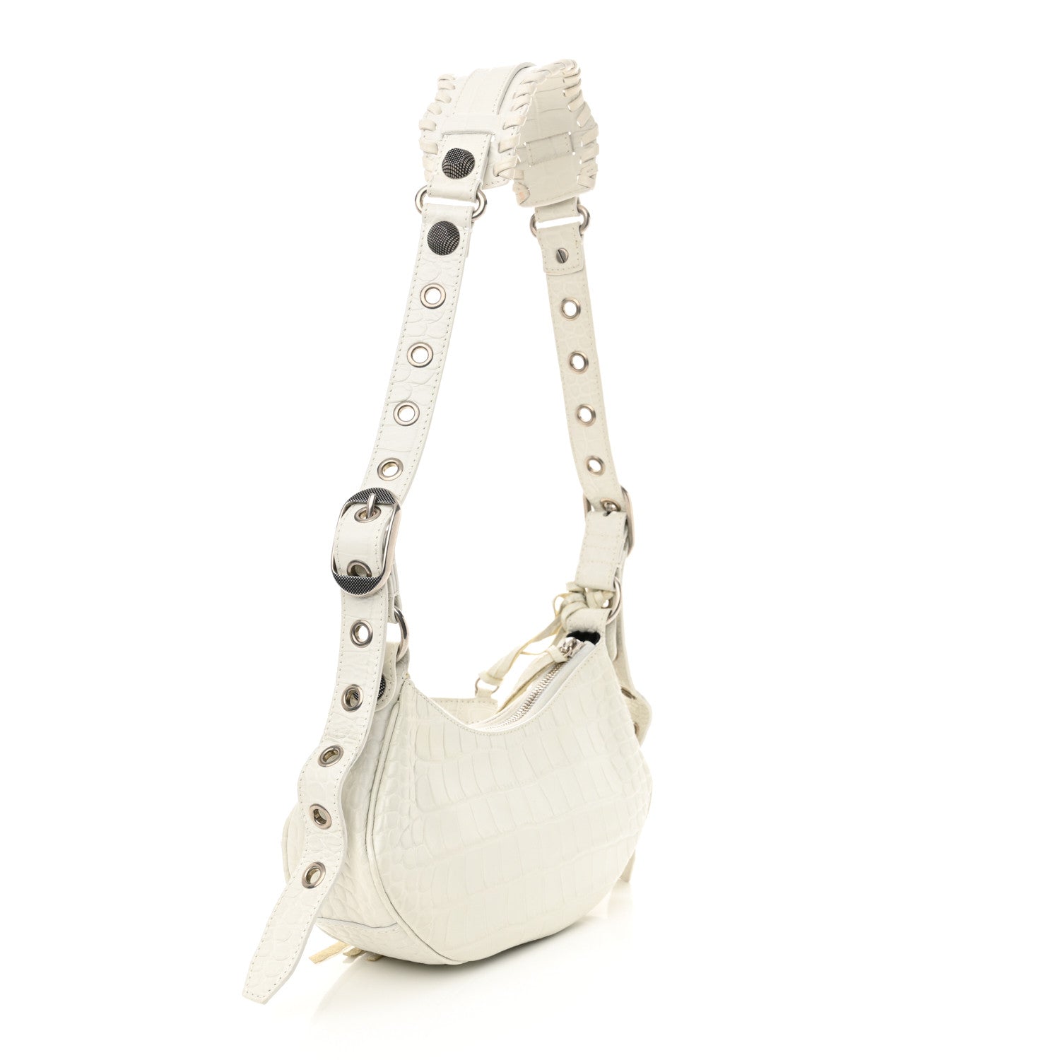 Balenciaga Extra Supple Calfskin Crocodile Embossed Le Cagole Shoulder Bag XS Optic White 4 of 11
