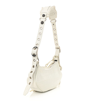 Balenciaga Extra Supple Calfskin Crocodile Embossed Le Cagole Shoulder Bag XS Optic White 4 of 11