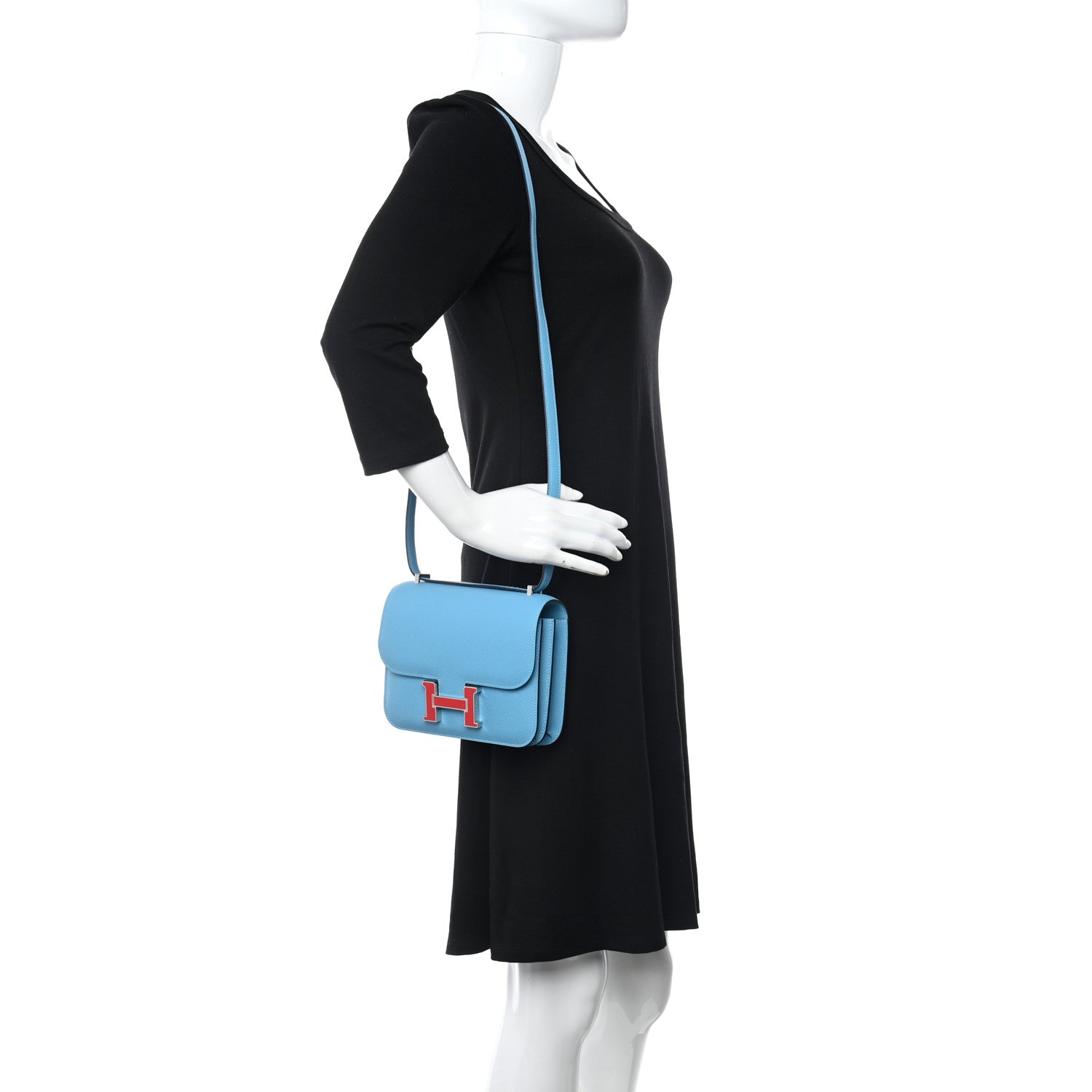 Hermes Epsom Enamel Constance 18 Bleu Du Nord Rouge De Coeur 2 of 11