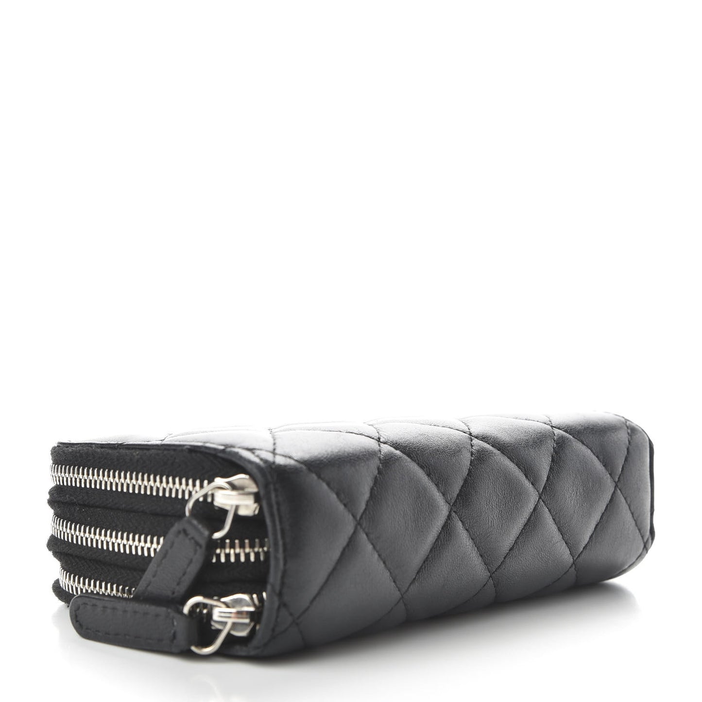 Lambskin Quilted Medium Gusset Double Zip Around Black