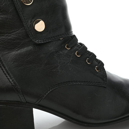 Chanel Calfskin Patent Cap Toe CC Lace Up Boots 40 Black 8 of 16