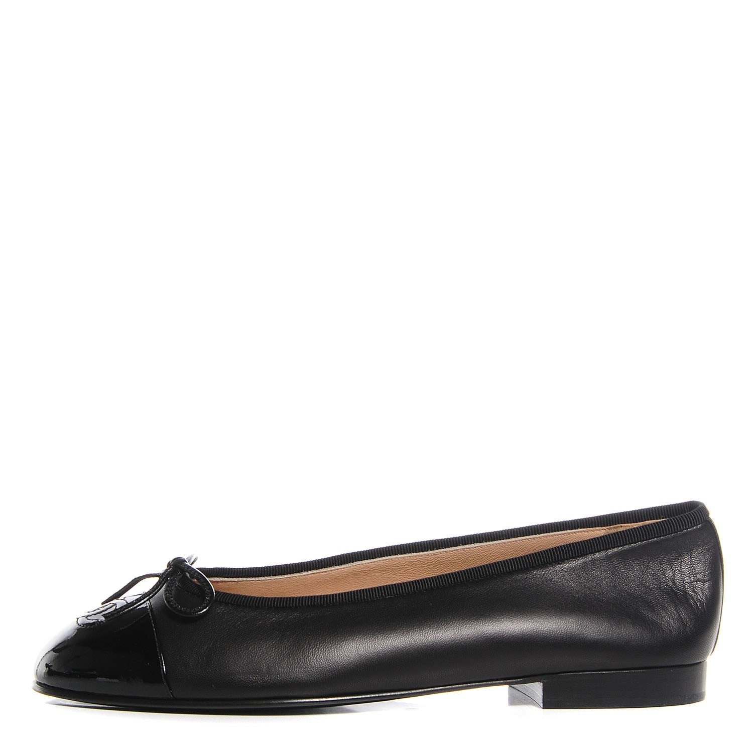 Chanel Leather Patent CC Cap Toe Ballerina Flats 38 Black 1 of 8