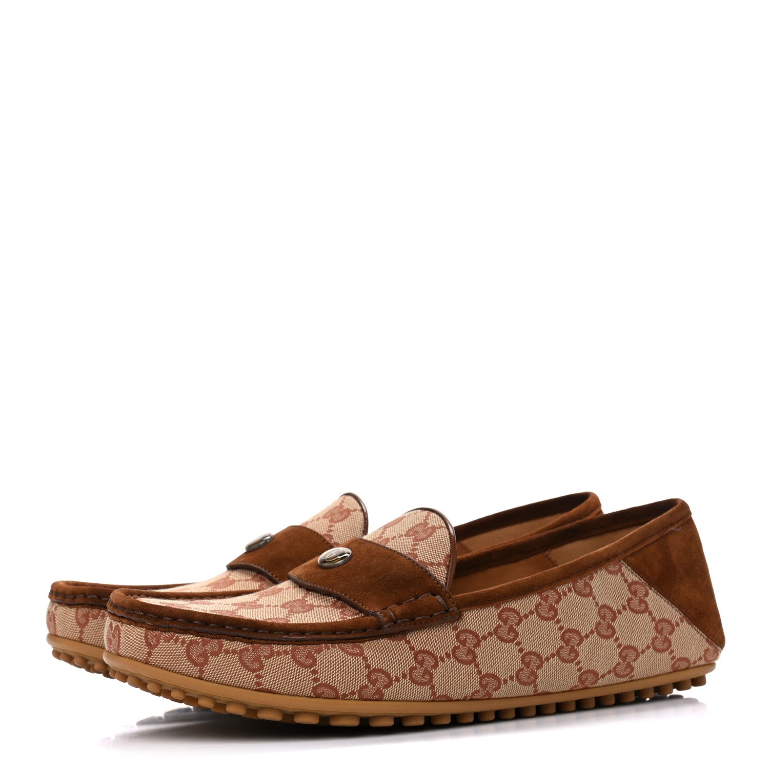 Gucci GG Monogram Suede Mens Driver Loafers 10 Beige Ruggine Cuir 3 of 13