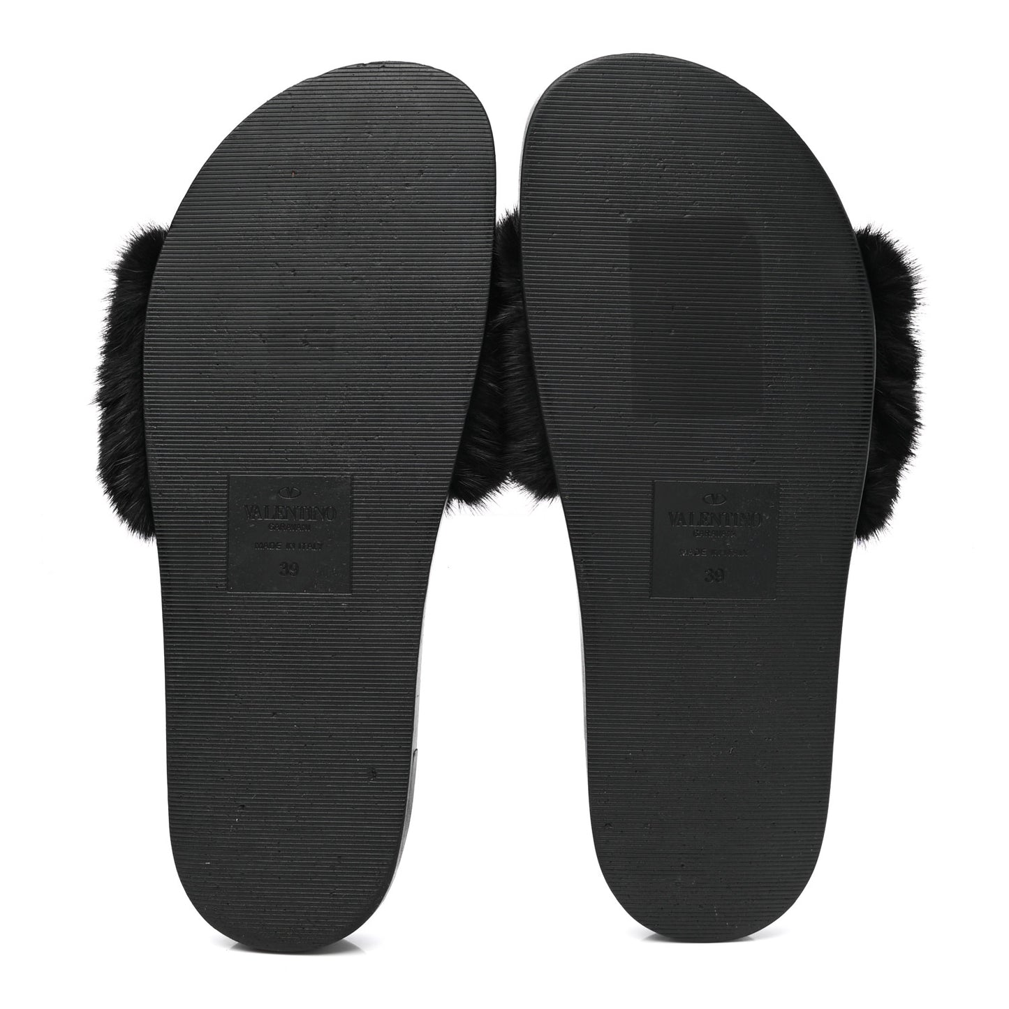 Mink Fur Rockstud Slide Sandals 39 Black