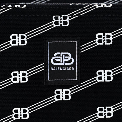 Balenciaga Cotton Canvas Diagonal BB Monogram Small Sharp Tote Black White 9 of 12