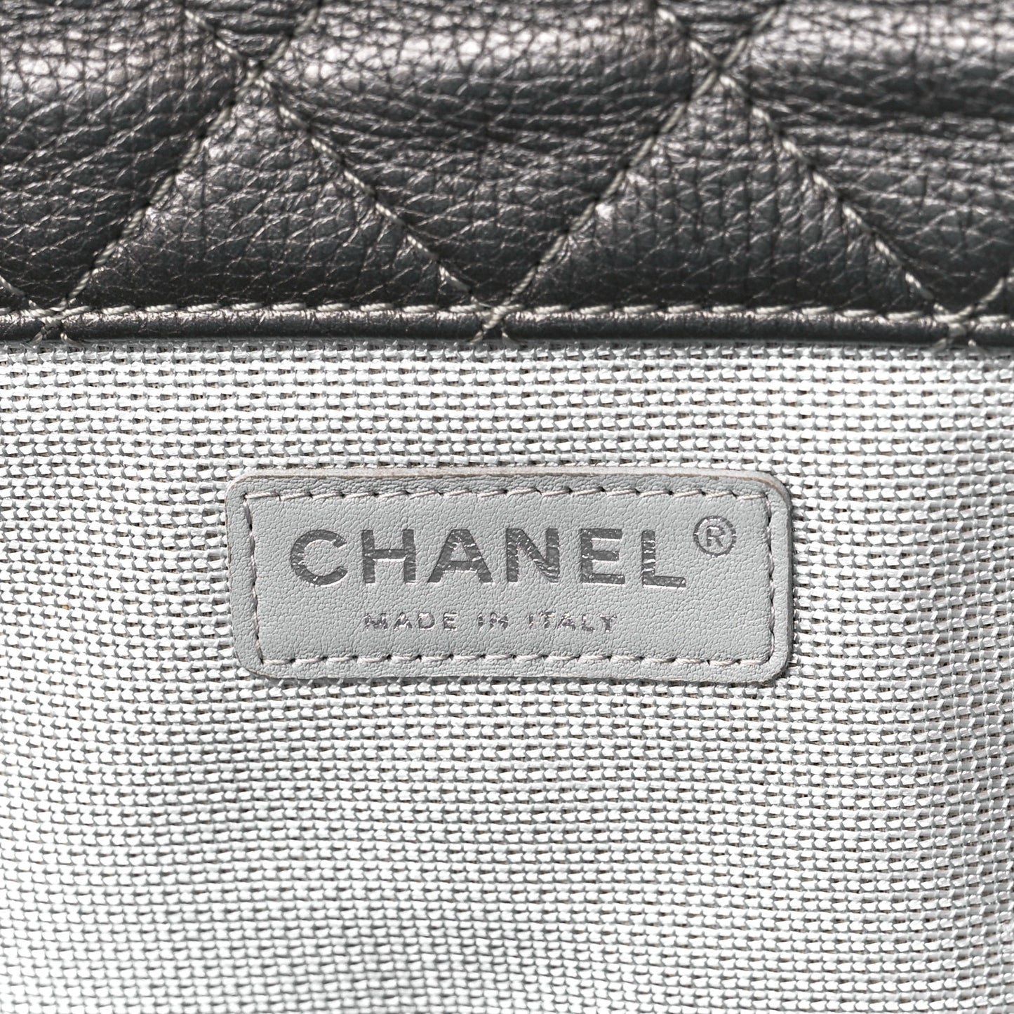 Metallic Calfskin Quilted Small XXL Travel Flap Bag Dark Silver