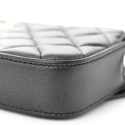 Chanel Iridescent Lambskin Quilted Pearl Clutch With Chain Black 11 of 12
