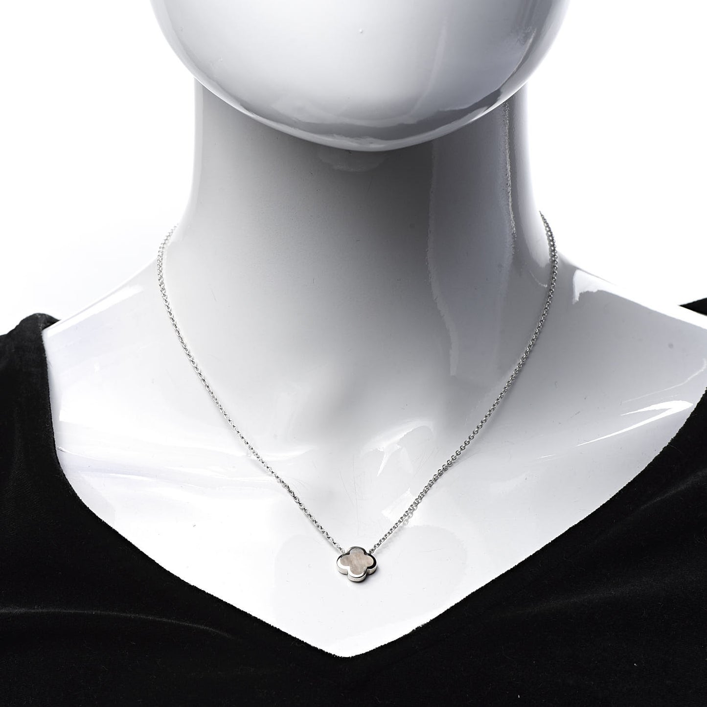 18K White Gold Gray Mother of Pearl Pure Alhambra Pendant Necklace