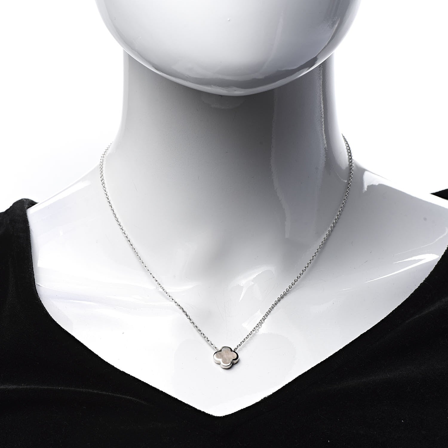 Van Cleef & Arpels 18K White Gold Gray Mother of Pearl Pure Alhambra Pendant Necklace 2 of 6