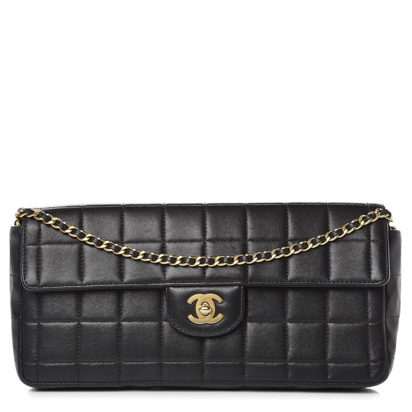 Lambskin East West Chocolate Bar Flap Black