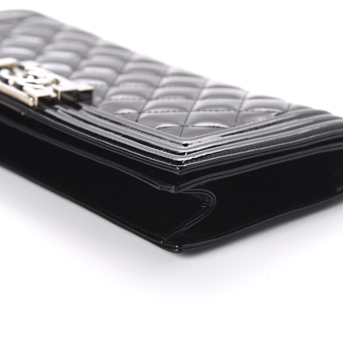 Patent Quilted Boy Flap Clutch Black
