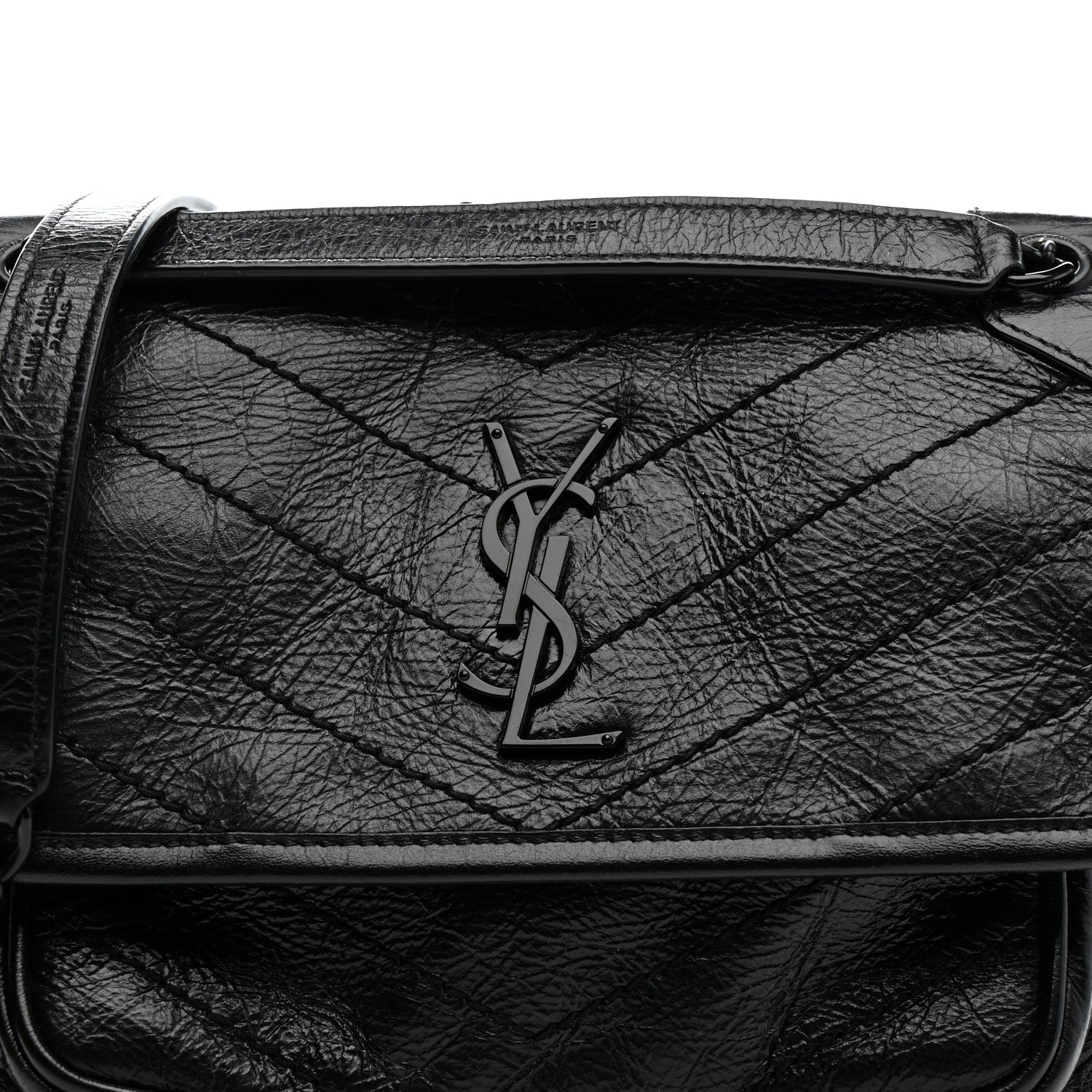 Saint Laurent Crinkled Calfskin Matelasse Monogram Baby Niki Chain Satchel Black 9 of 13