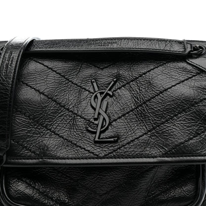 Saint Laurent Crinkled Calfskin Matelasse Monogram Baby Niki Chain Satchel Black 9 of 13